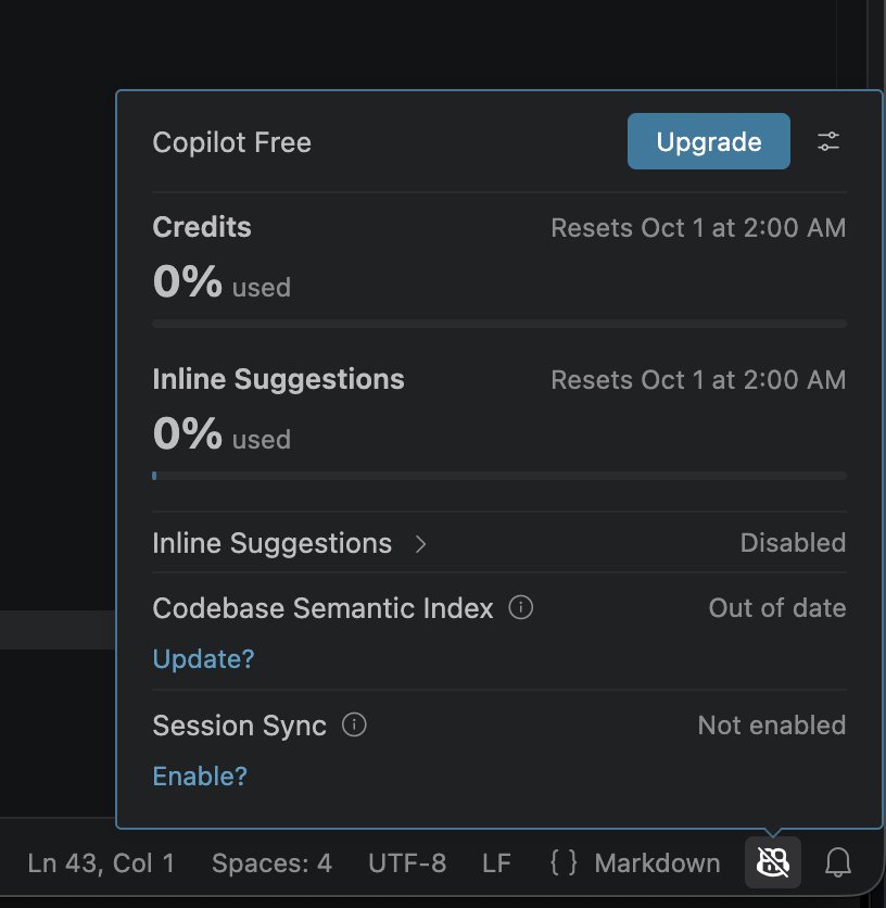 Copilot Free active with credits available