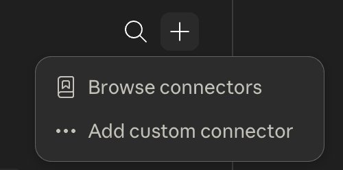 The + menu: Browse connectors / Add custom connector