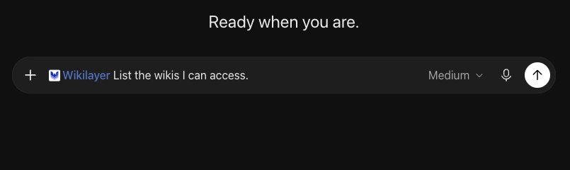 A message with Wikilayer selected, asking for the accessible wikis