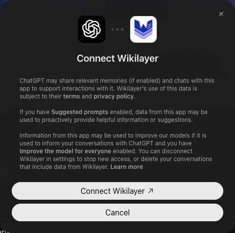Connect Wikilayer dialog with the connection button