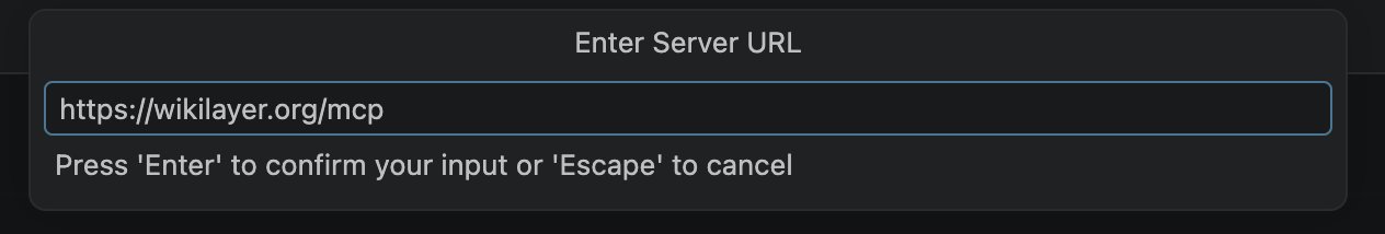 The Wikilayer MCP URL in VS Code