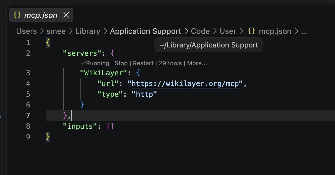 WikiLayer running in the VS Code MCP configuration