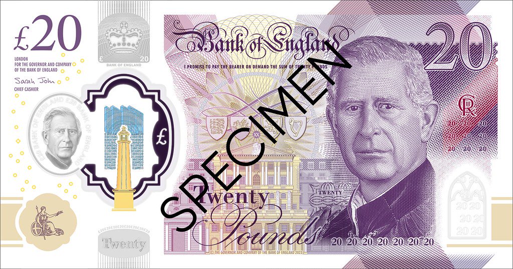 Obverse of the Bank of England £20, Series G, with the portrait of King Charles III