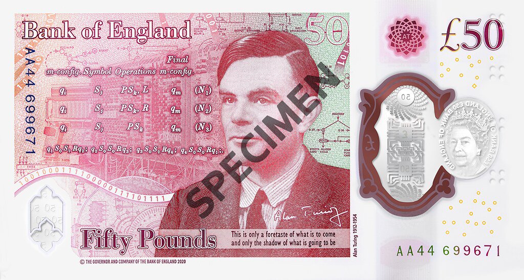 Reverse of the Bank of England £50, Series G, with Alan Turing