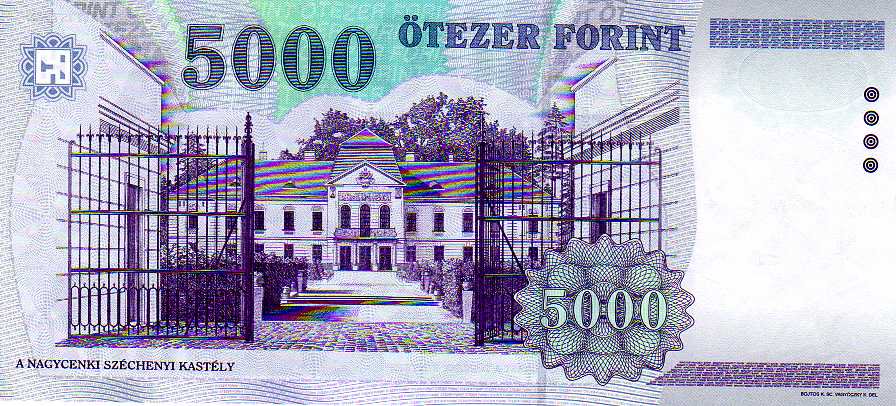 Reverse of the 5000-forint Hungarian banknote, showing the Széchenyi Mansion at Nagycenk