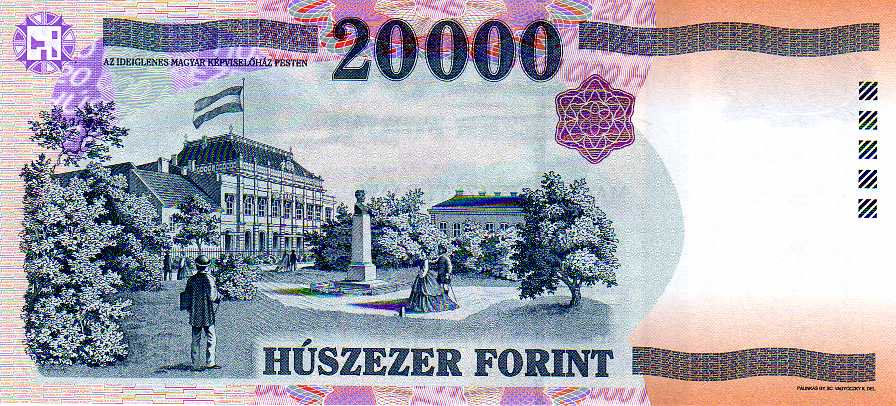 Reverse of the 20000-forint Hungarian banknote, showing the Old House of Representatives