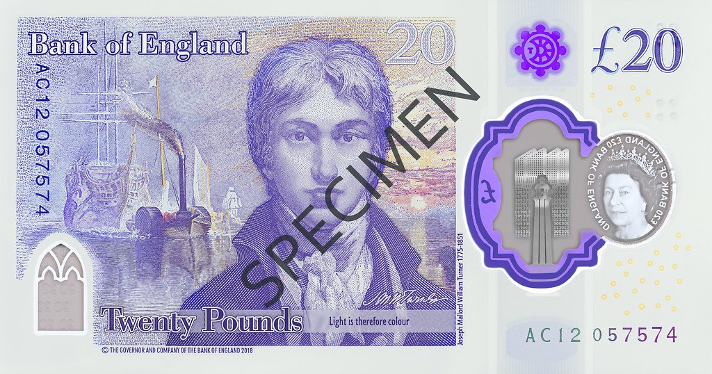Reverse of the Bank of England £20, Series G, with J.M.W. Turner