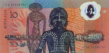 Reverse of the 1988 Australian $10 polymer commemorative banknote, with the Morning Star pole