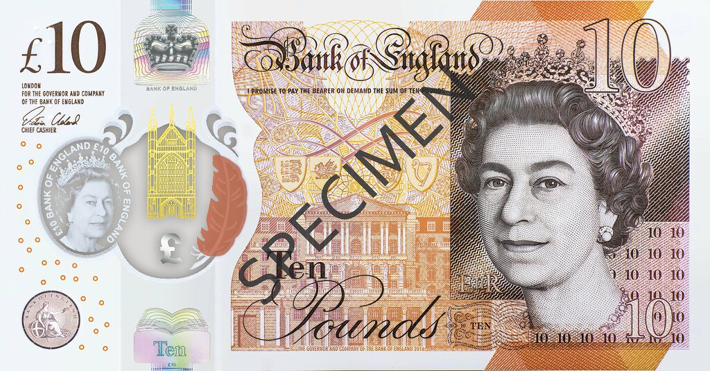 Obverse of the Bank of England £10, Series G, with the portrait of Queen Elizabeth II